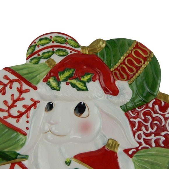 Fitz and Floyd Essentials Canape Plate Christmas Bunny Blooms 2004 - Picture 6 of 12